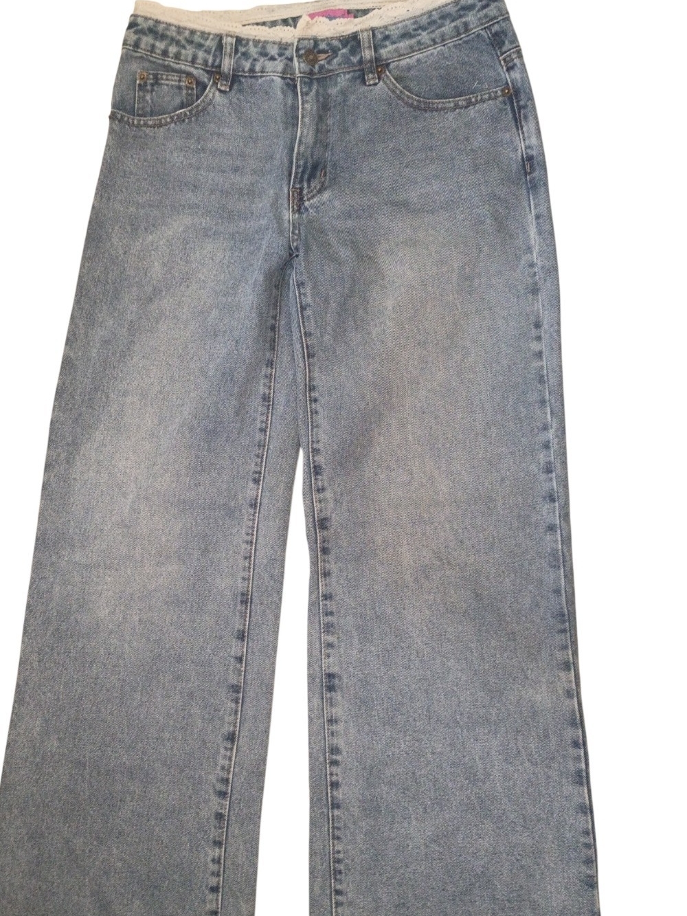 Karlie Lace Trim Low Rise Wide Leg Jeans